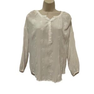 Z Supply White Button Up Blouse Top Embroidered Palm Trees Size Small